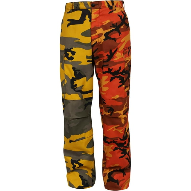 Rothco Two-Tone Camo BDU Pants Military Cargo Pants Medium Stinger Yellow / Savage Orange Camo
