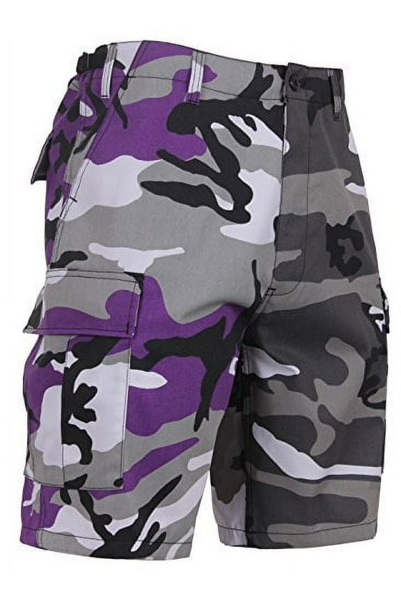 Two Tone Camo Cargo Shorts Military Fatigues Army Tactical BDU 6-Pocket - Purple/Gray Camo / Small