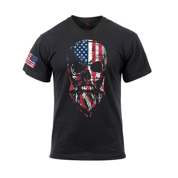 Rothco US Flag Bearded Skull T-Shirt - Black
