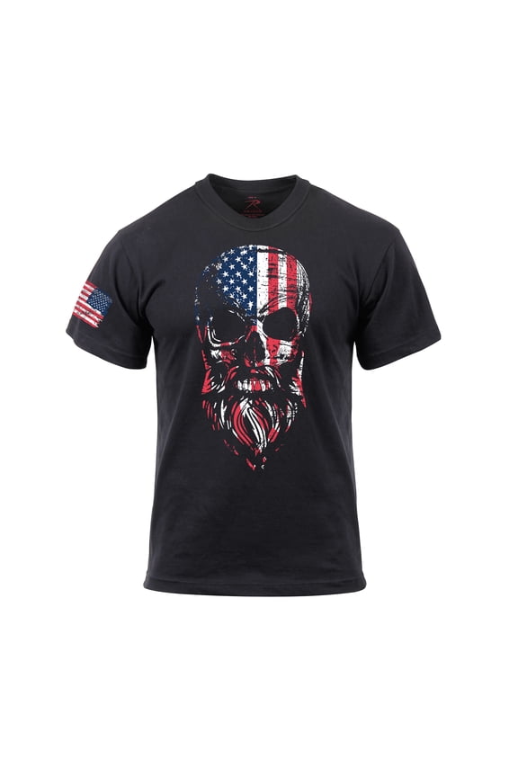 US Flag Bearded Skull T-Shirt - Black