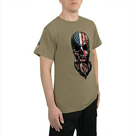 Rothco US Flag Bearded Skull T-Shirt - Mens, Coyote Brown, 3XL, 10824-CoyoteBrow