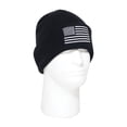 thumbnail image 1 of Rothco US Flag Embroidered Fine Knit Watch Cap, Black/White, 1 of 4