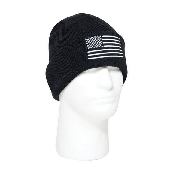 Rothco US Flag Embroidered Fine Knit Watch Cap, Black/White
