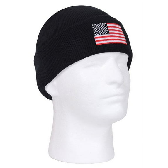 Rothco US Flag Embroidered Fine Knit Watch Cap, Black