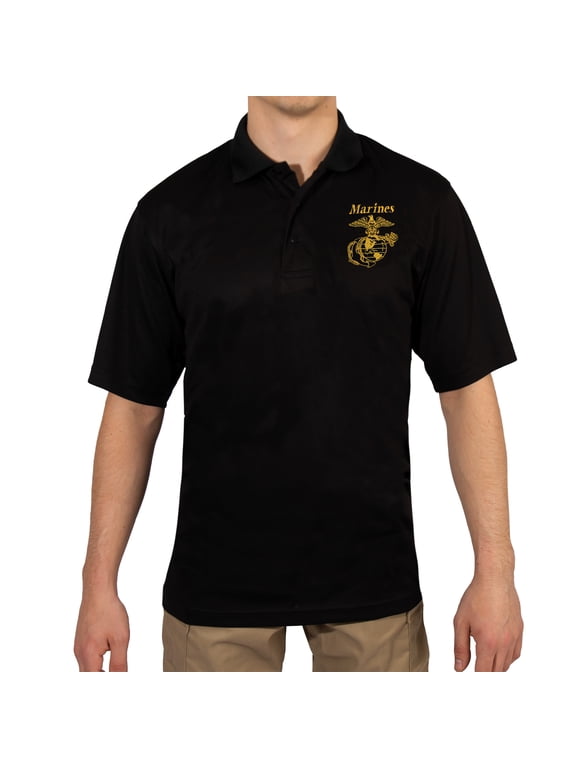 USMC Eagle, Globe & Anchor Moisture Wicking Polo Shirt - Black