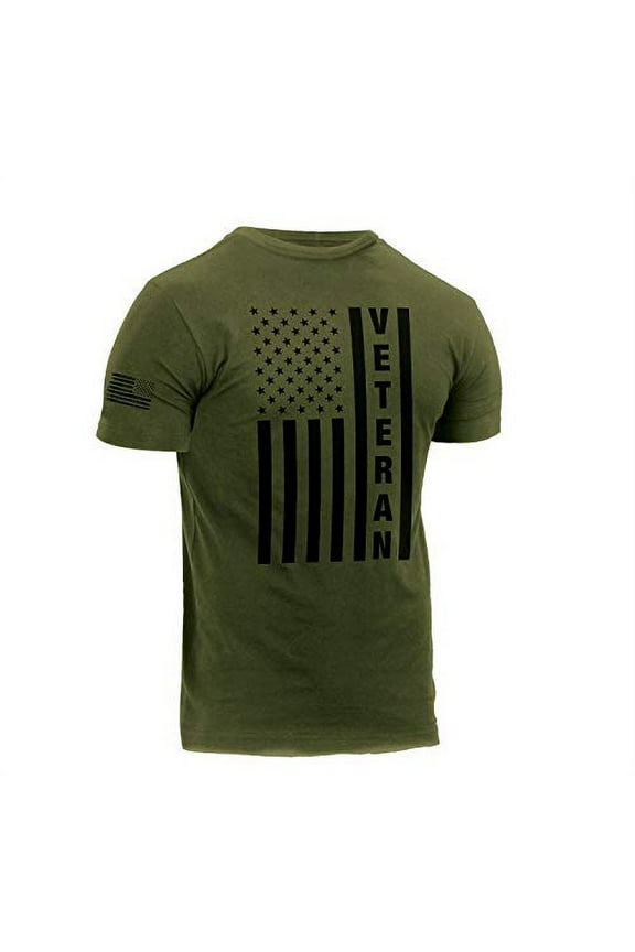 19133 Men Veteran Flag Short Sleeve T-Shirt, Olive Drab - Small