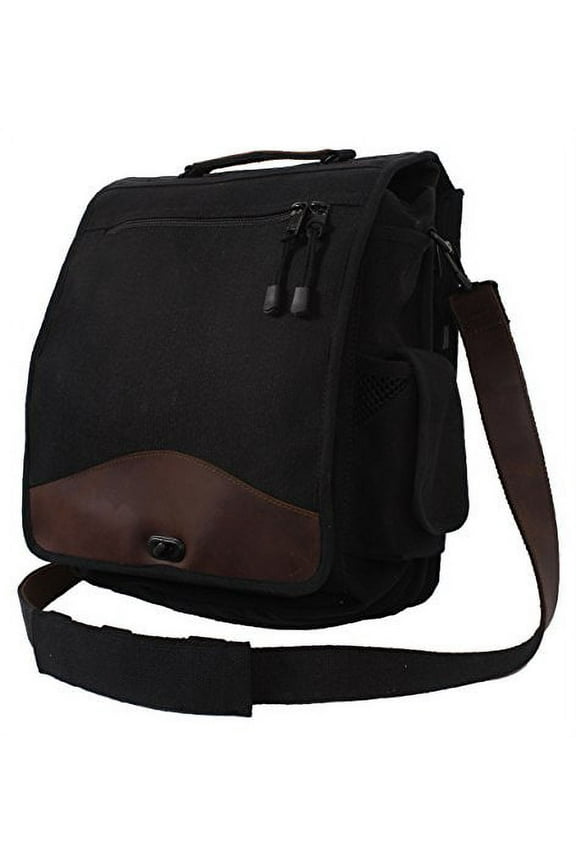 Vint Canvas M-51 Engineer Bag, Black Leather