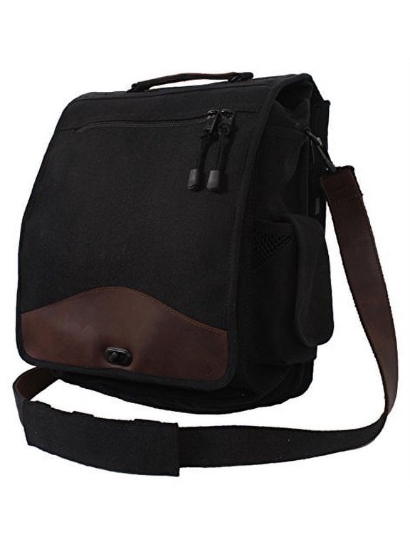 Vint Canvas M-51 Engineer Bag, Black Leather