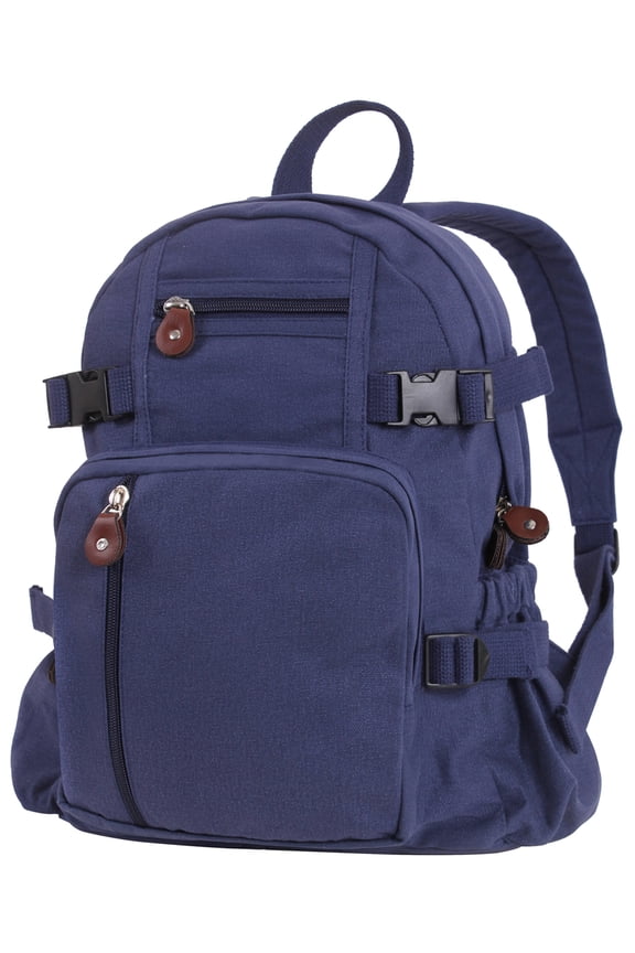 Vintage Canvas Compact Backpack, Navy Blue