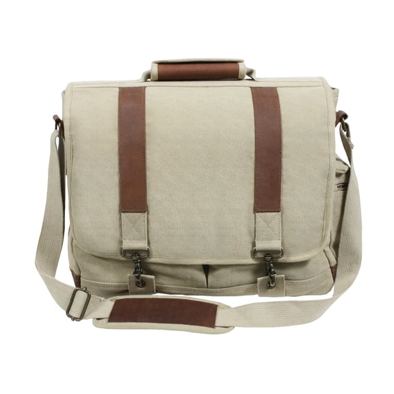 Rothco 11201 Vintage Canvas Pathfinder Laptop Bag with Leather Accents, Khaki