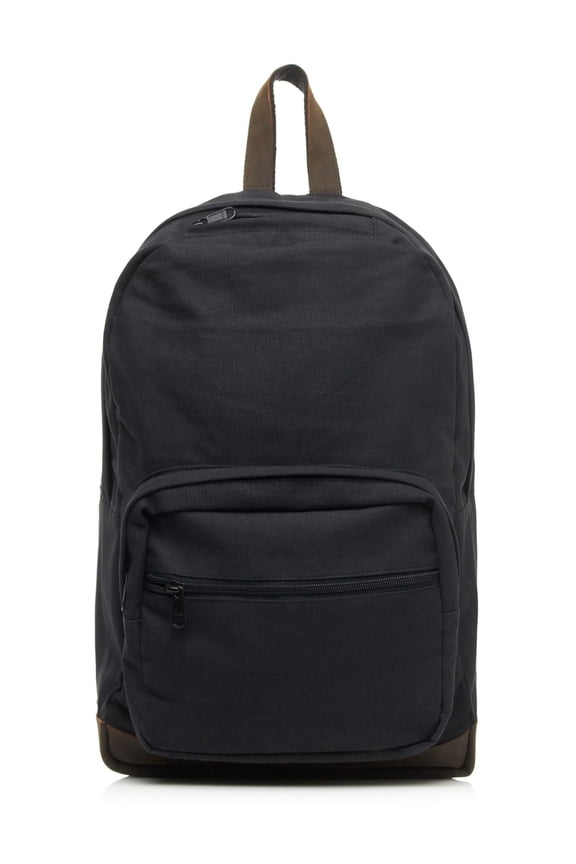 11183 Vintage Canvas Teardrop Backpack with Leather Accents, Black