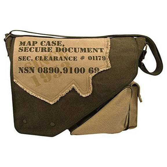 Rothco 10723 Vintage Canvas Two-Tone Imprinted Map Bag, Olive Drab & Tan