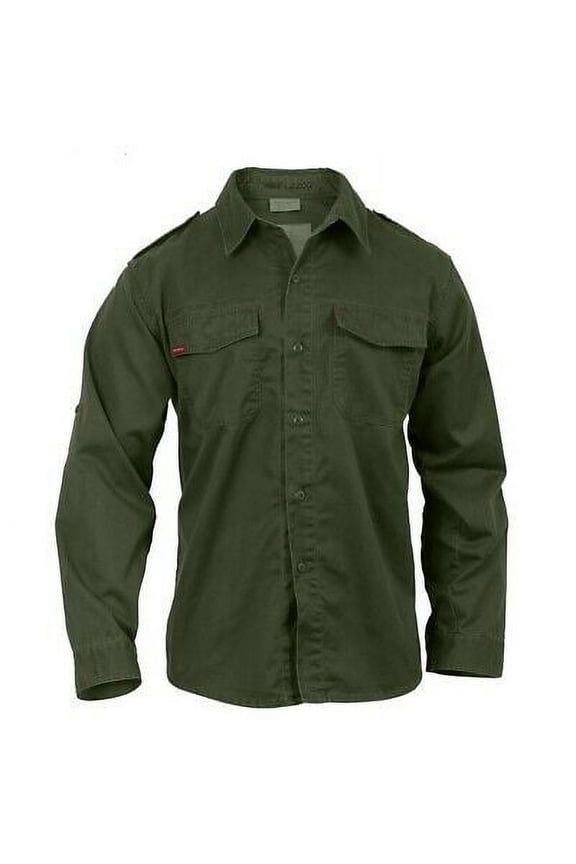 1405 Men Vintage Fatigue Long Sleeve Shirt, Olive Drab - 2XL