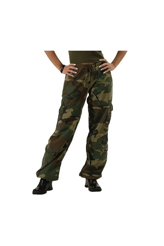 2039 Women Vintage Paratrooper Fatigue Pants, Woodland Camo - Extra Large