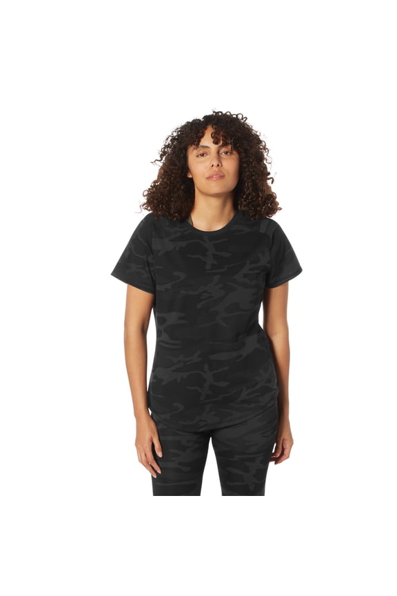 30805 Women Essential Moisture Wicking Raglan Sleeve T-Shirt, Midnight Black Camo - Large