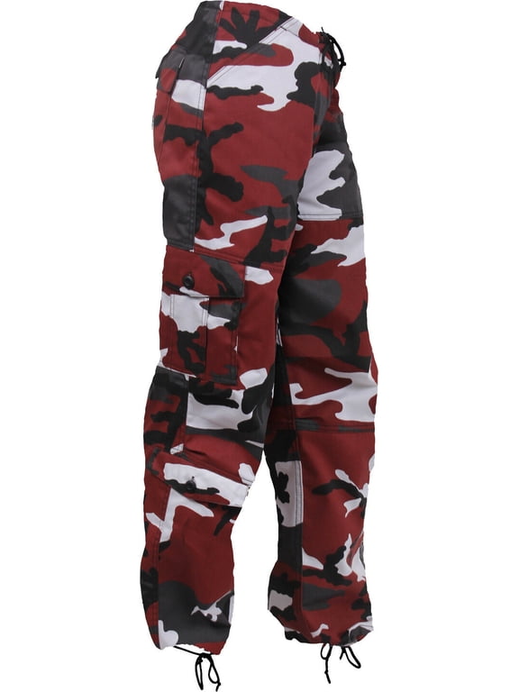 Womens Camo Military Fatigues, 8-Pocket Cargo Army Paratrooper Ladies BDU Pants (S, RedCamo)