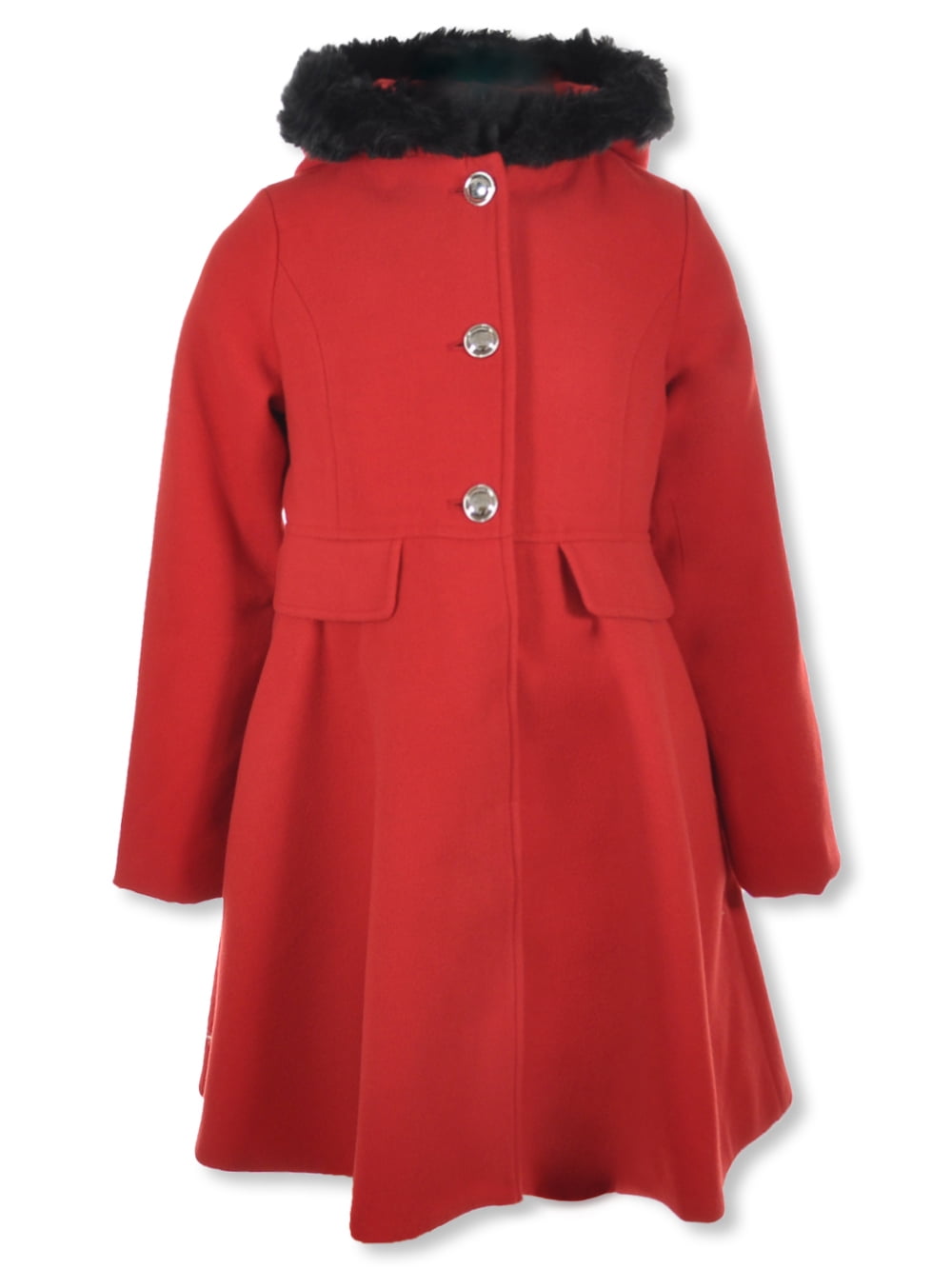 Rothschild Girls' Woolen FauxFur Coat Red, 4T (Toddler)