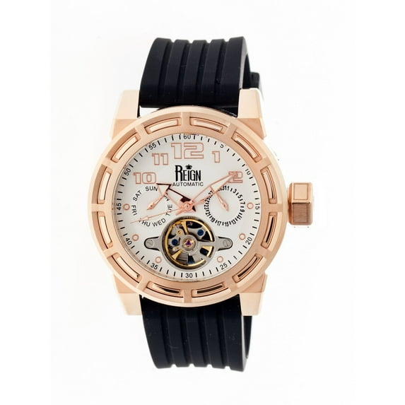 Rothschild Semi-Skeleton Mens Watch,White Dial,Rose Gold Case