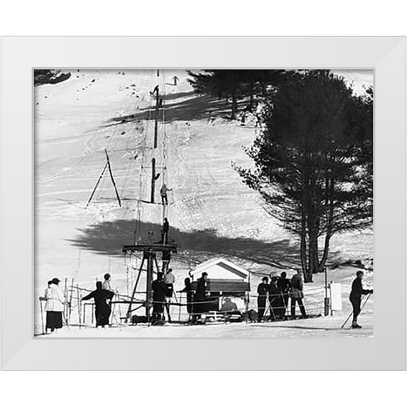 Rothstein, Arthur 18x15 White Modern Wood Framed Museum Art Print Titled - Ski Tow - Hanover, New Hampshire, 1936