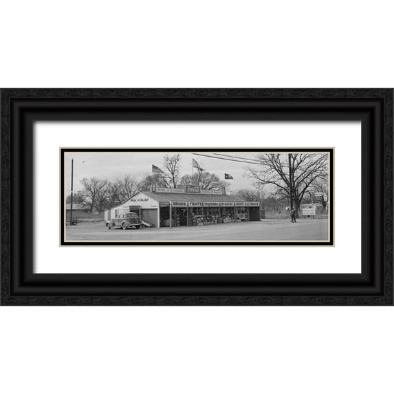 Rothstein, Arthur 24x11 Black Ornate Wood Framed with Double Matting Museum Art Print Titled - U.S. Highway 80-Texas-between Dallas and Fort Worth. Roadside stand-1942