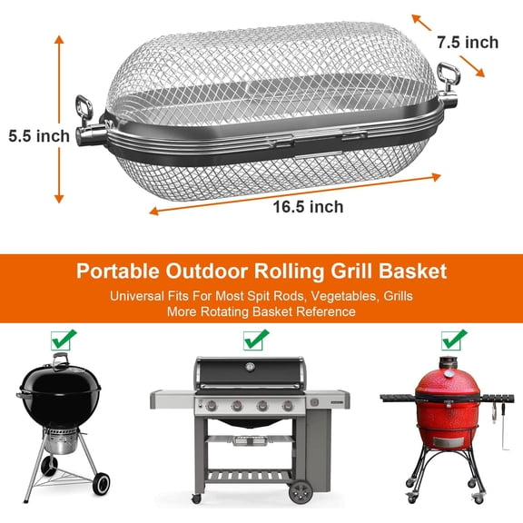Rotisserie Basket Grill Accessories, Stainless Steel Rotisserie Baskets for  Outdoor Grill, Universal Fits for Kabobs French Fries Veggies Fits