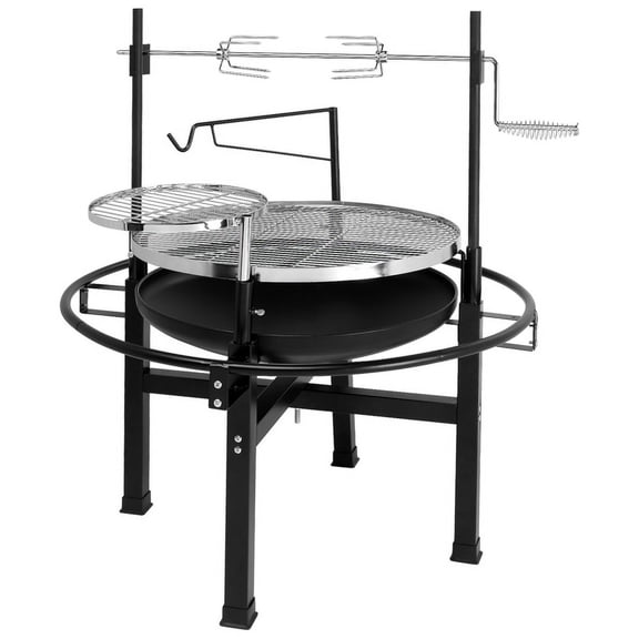 Rotisserie Grill, Charcoal Spit Roaster with Round Grill