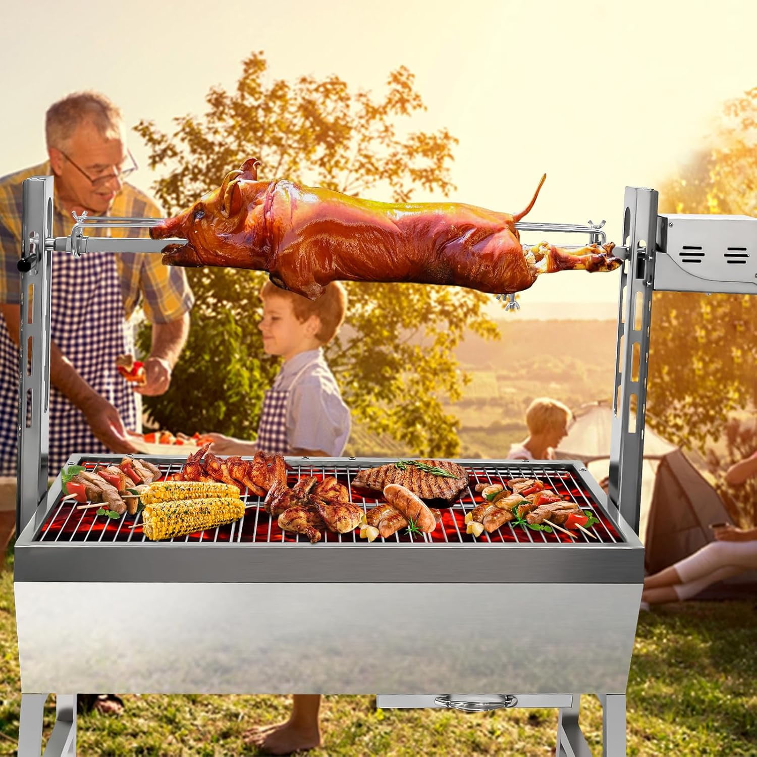 Rotisserie Grill Roaster With Back Cover Guard, 25W Motor Small Pig ...