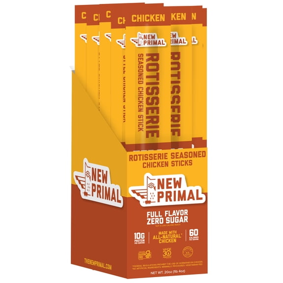 Rotisserie Seasoned Chicken Meat Sticks, All-Natural Chicken, Zero Sugar (20 Sticks)