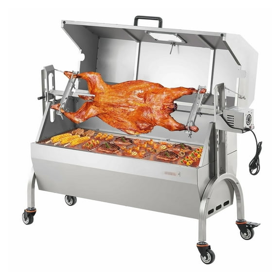 Rotisserie Spit Grill BBQ - 198LBS Electric Roaster for Pig, Lamb, Chicken - 52W Outdoor BBQ Grill Kit, Multifunctional Heavy Duty Stainless Steel