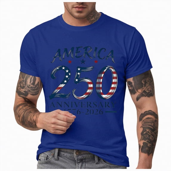 Rotm 250th Anniversary Shirt Made In Usa American Flag Shirts for Men USA 4th of July T-Shirt Memorial Day Patriotic Tee Tops Blue,XL