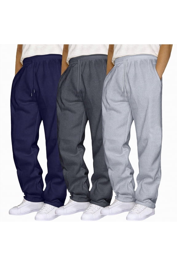 3 Pack Cotton Sweatpants for Men Men's Athletic Pants with Zipper Pockets Stretch Workout Sweatpants Lightweight Running Joggers for Men Navy,S