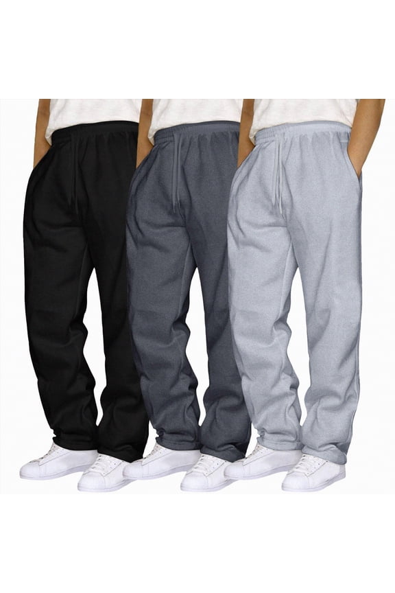3 Pack Mens Running Leggings Men's Yoga Casual Sweatpants Cotton Athletic Lounge Pants Open Bottom Loose Exercise Straight Leg Pant with Pockets Black,XL