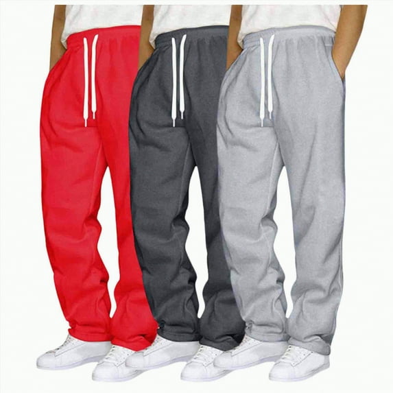 Rotm 3 Pack Workout Pants for Men Men's Woven Twill Casual Cargo Pants Straight Leg Elastic Waistband Drawstring Red,XL