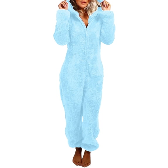 Rotm Adult Onesie Pjs for Women Onesie Pajamas for Women Fleece Womens Onesie Pajamas, Fuzzy Pajama Onesies for Women Sky Blue,3XL