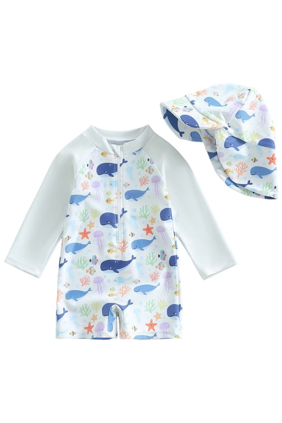 Baby Bathing Suit Baby Boys Swimsuit Toddler Sunsuit UPF 50+ Sun Protection One Piece Beach White,6-12 Months