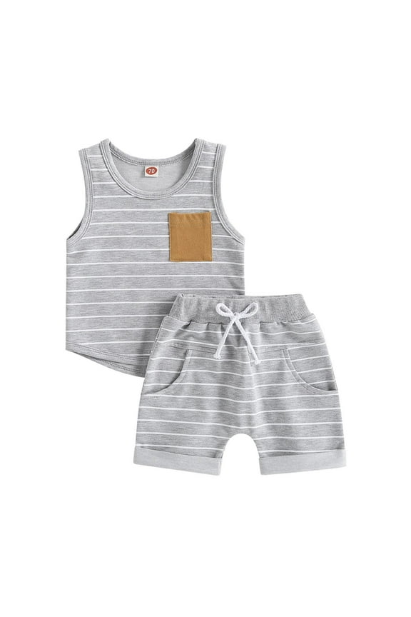 Baby Boy Summer Clothes Striped Tank Tops Camisoles and Shorts Newborn Boys Spring Summer Outfit Light Gray,0-6 Months
