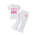 thumbnail image 1 of Rotm Baby Girl Outfit Bunny Short Sleeve Tops Plaid Bell Bottoms Flared Pants Set Toddler Summer Clothes White,5-6 Years, 1 of 7