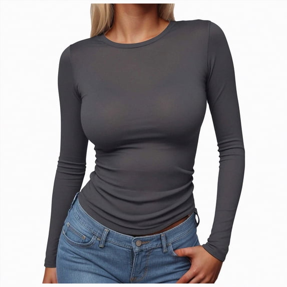 Rotm Base Layers Women Women's Underscrub Shirts Long Sleeve Nurse Undershirts Scoop Neck Tops Basic Stretchy Layering Clothes Dark Gray,M