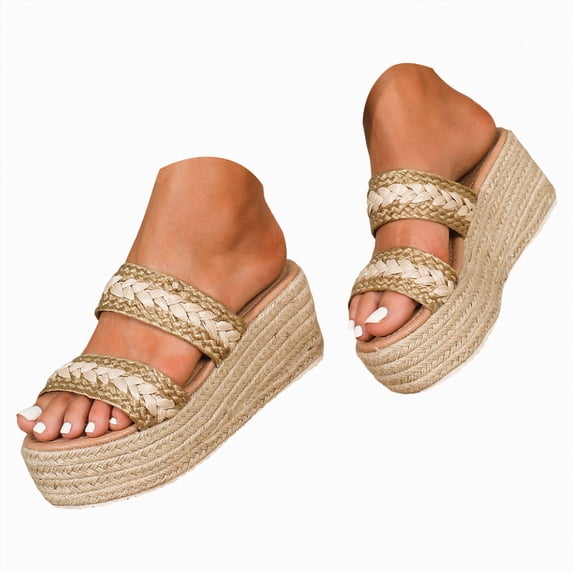 Rotm Beach Sandals Womens Platform Sandals Chain Slip on Open Toe Cute Beach Slide Sandals Gold,7.5