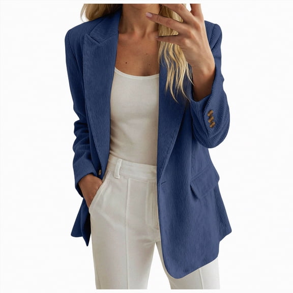 Rotm Blazer for Women Women's Blazer Business Casual Lapel Collar Long Sleeve Open Front Work Office Suit Jacket Blazer Blue,M