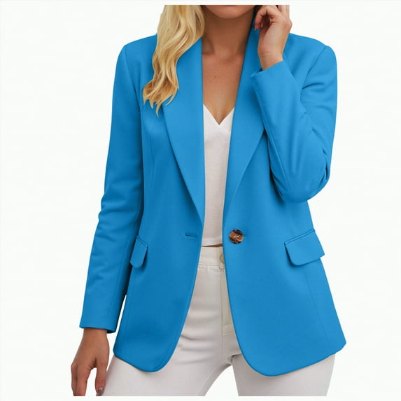 Rotm Blazer for Women Women's Work Office Blazer Stretch Lapel Collar Long Sleeve Jacket Suit Blazer Sky Blue,M