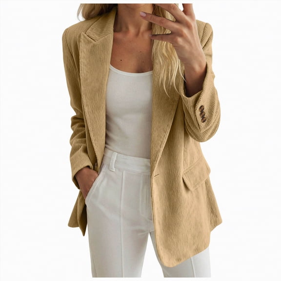 Rotm Blazers for Women Trendy Womens Casual Blazers Open Front Long Sleeve Work Office Suit Jackets Blazer Khaki,S