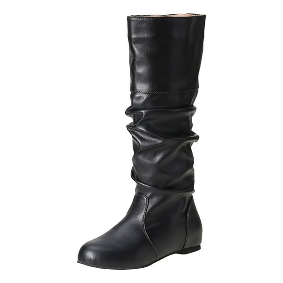 Rotm Boots Women Mid Calf Women's Knee High Boots Flat Warm Winter Boots with Side Zipper Black,Size 9