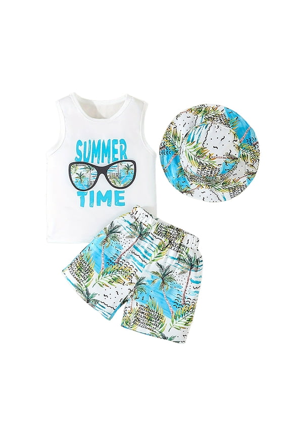 Boy Clothes Toddler Baby Boys Summer Outfits Sleeveless Patchwork T-Shirt Shorts Set White,7-8 Years