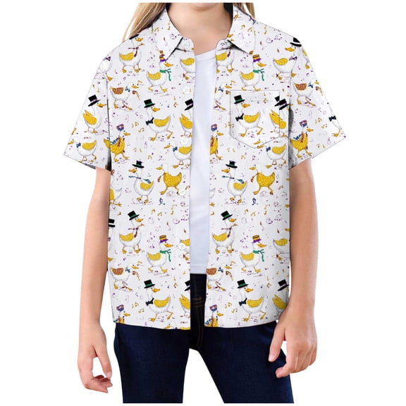 Rotm Carnival Short Sleeve Tee Carnival Costume Birthday Theme Kids Party Button up Shirt White,9-10 Years