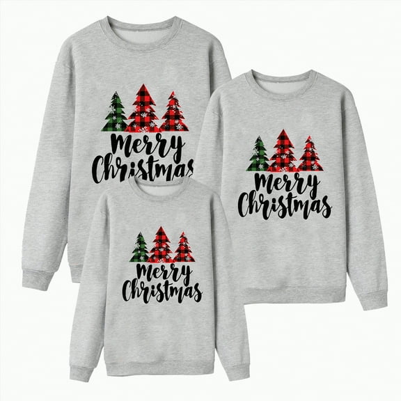 Rotm Christmas Long-Sleeve T-Shirt Matching Family Christmas Sweatshirts Xmas Ugly Funny Pullover Tops Long Sleeve Holiday Shirts for Mom Dad Clothes Grey,3-4 Years
