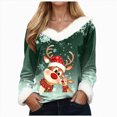 thumbnail image 1 of Rotm Christmas Tops for Women Fall T Shirts Christmas Snowflake Graphic Tee Tops Long Sleeve V Neck Plush Trim Pullover(Dark Green,S), 1 of 5