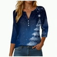 thumbnail image 1 of Rotm Christmas Womens Tops Christmas Shirts for Women Button V Neck Xmas Christmas Tree Snowman Print Tops 3/4 Sleeve Fall Winter Reindeer Print T-Shirt Dark Blue,S, 1 of 7