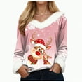 thumbnail image 1 of Rotm Christmas Womens Tops Fall T Shirts Christmas Snowflake Graphic Tee Tops Long Sleeve V Neck Plush Trim Pullover(Pink,L), 1 of 5