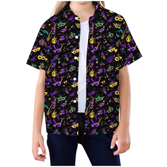 Rotm Cool Shirts for Kids Funky Casual Hawaiian Shirt Kids Boys Girls Front Pocket Very Loud Shortsleeve Unisex Flower Print Black,4-5 Years